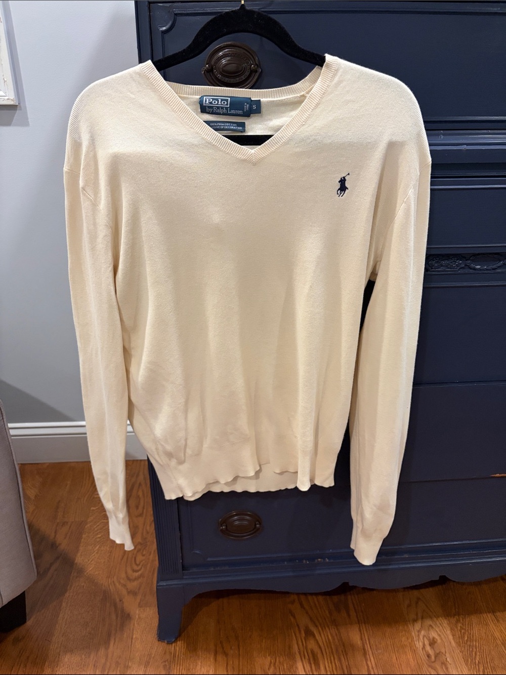 Polo Ralph Lauren Pima Cotton V-Neck Sweater Cream Small